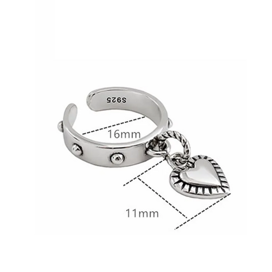 Silver Heart Tassel Ring