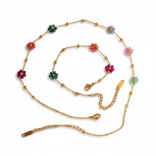 Multi Flower Chain & Bracelet Set