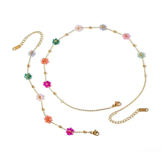 Multi Flower Chain & Bracelet Set